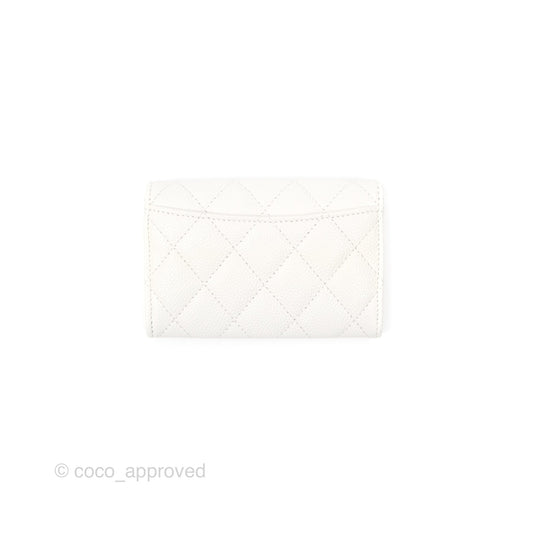 Chanel Quilted Flap Card Holder White Caviar Silver Hardware