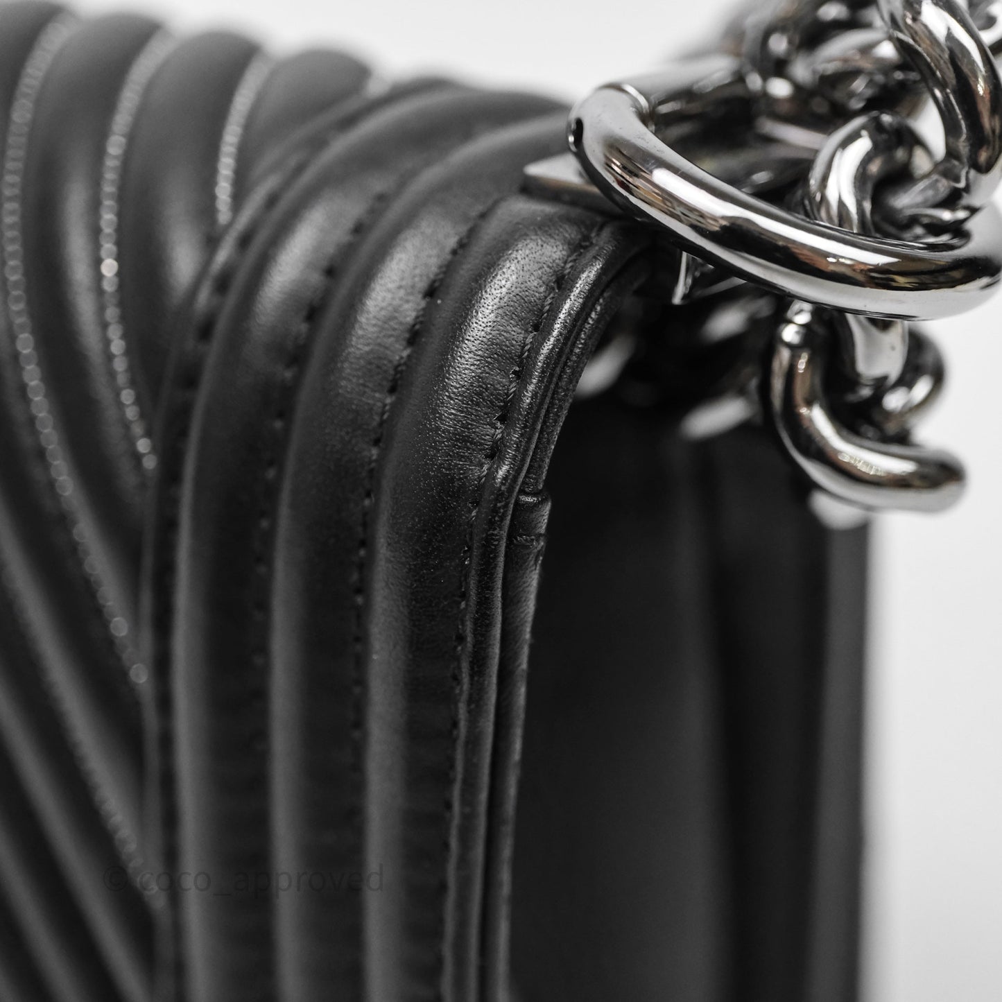 Chanel Small Boy Beaded Chevron Black Lambskin Silver Hardware