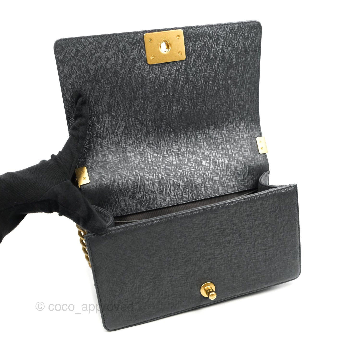 Chanel Chevron Medium Boy Dark Grey Caviar Aged Gold Hardware
