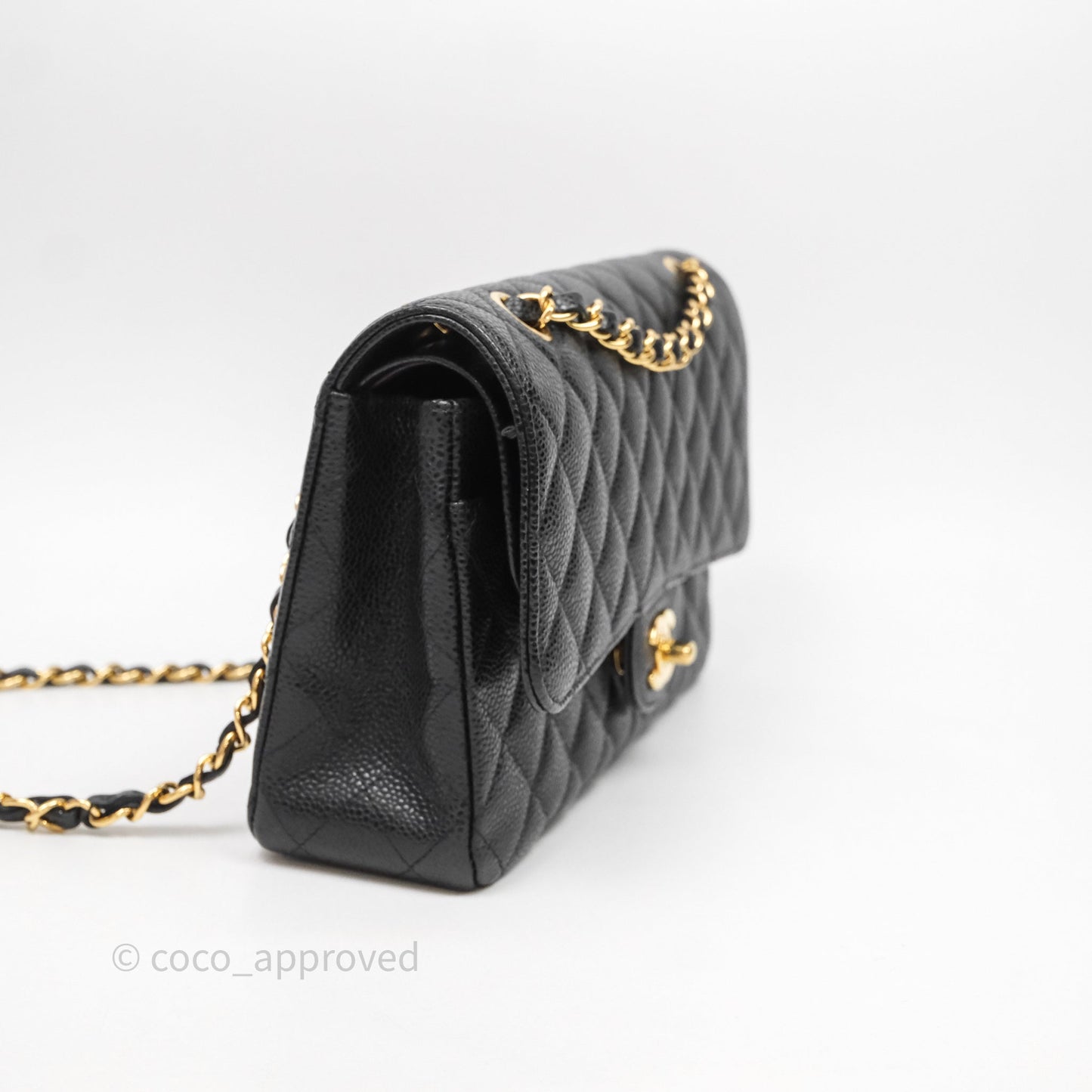 Chanel Classic M/L Medium Flap Quilted Black Caviar Gold Hardware
