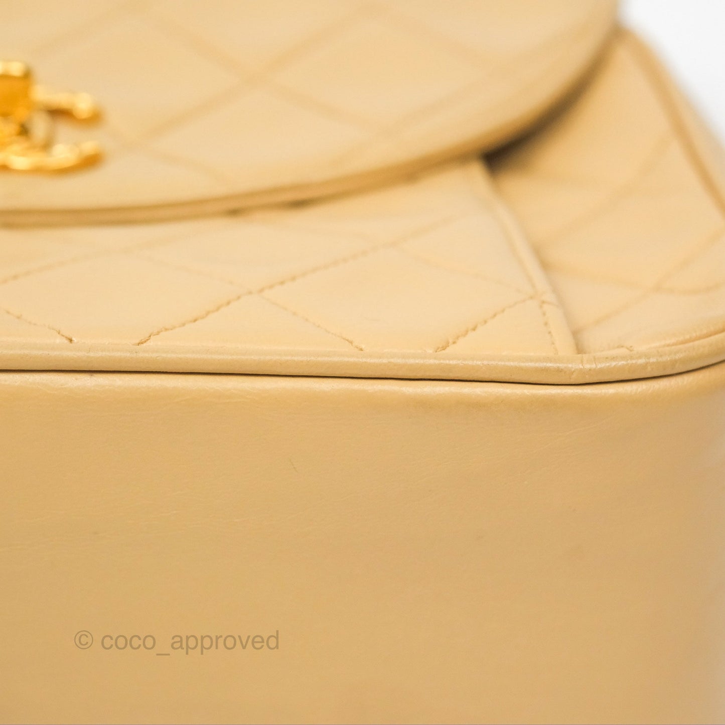 Chanel Vintage Round Flap Bag Quilted Beige Lambskin Gold Hardware