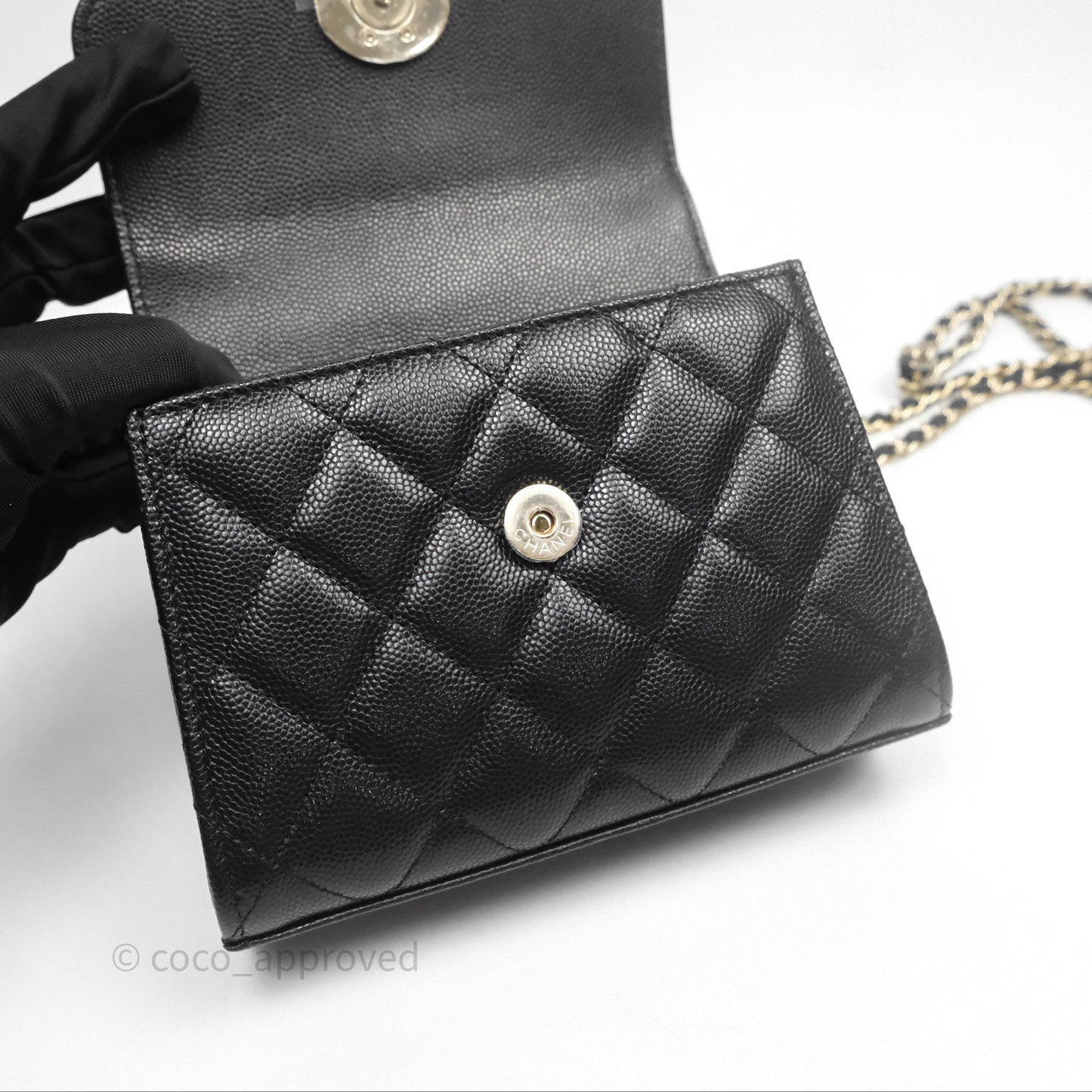Chanel Kelly Clutch With Chain Black Caviar Gold Hardware