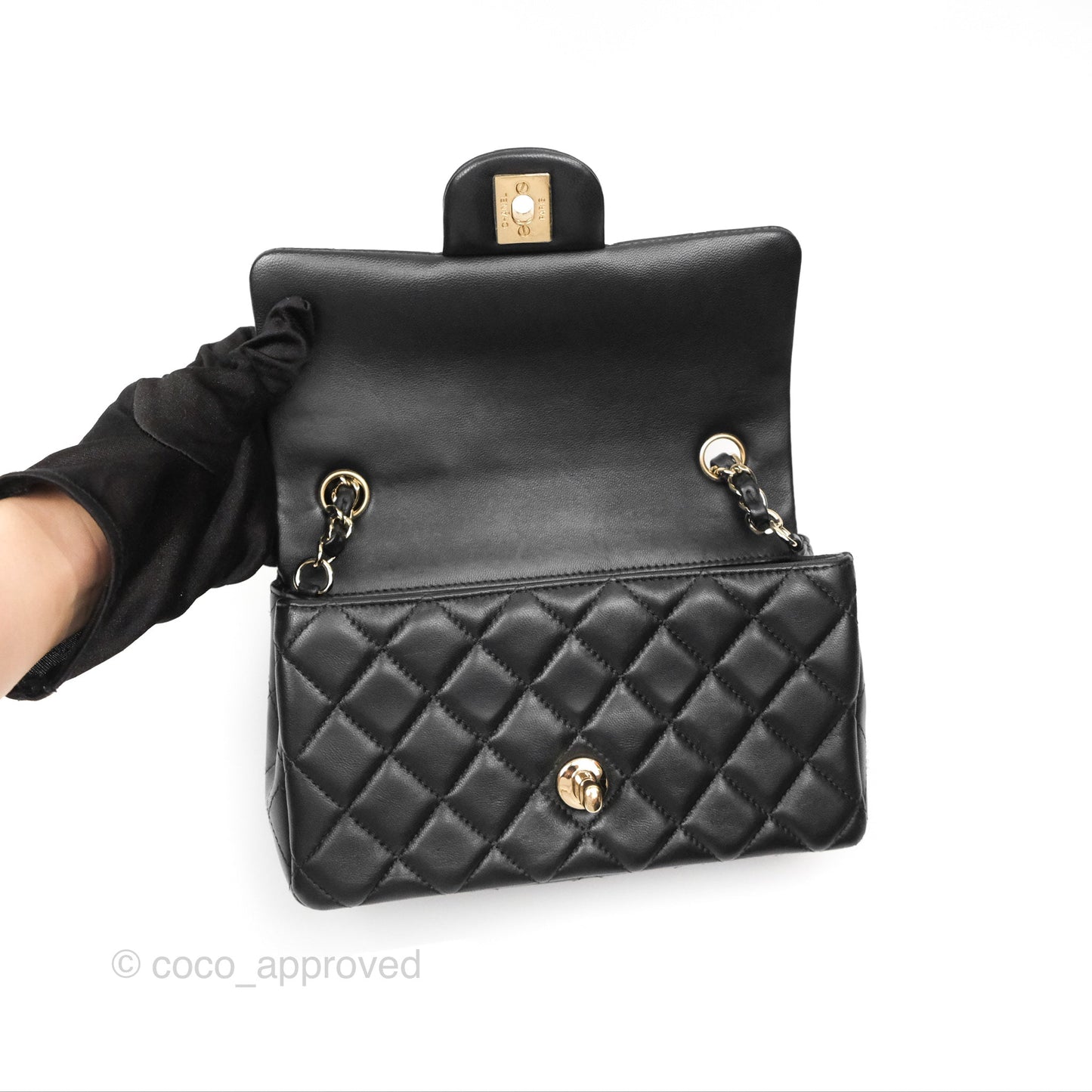 Chanel Quilted Mini Rectangular Black Lambskin Gold Hardware