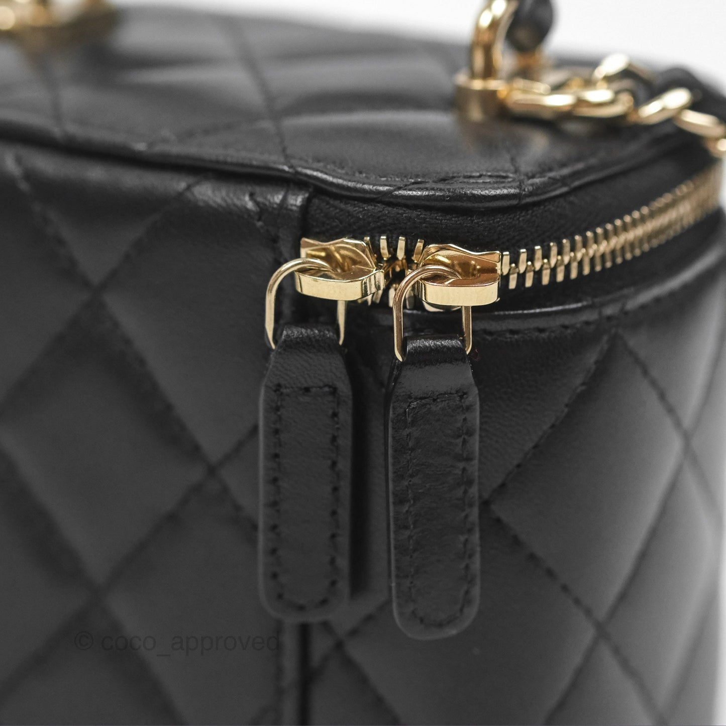 Chanel Mini Top Handle Vanity With Chain Black Lambskin Gold Hardware
