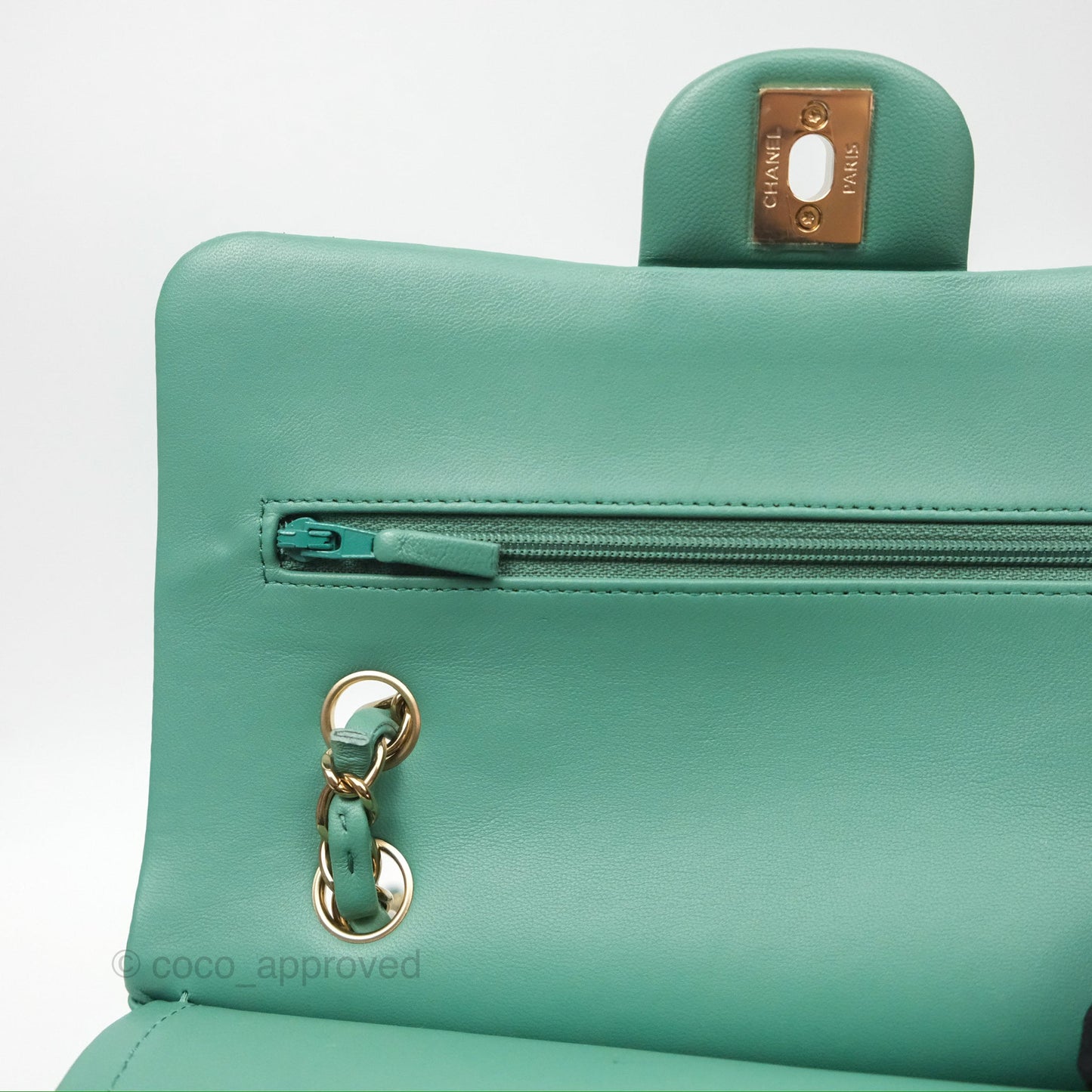 Chanel Small S/M Classic Flap Green Lambskin Gold Hardware