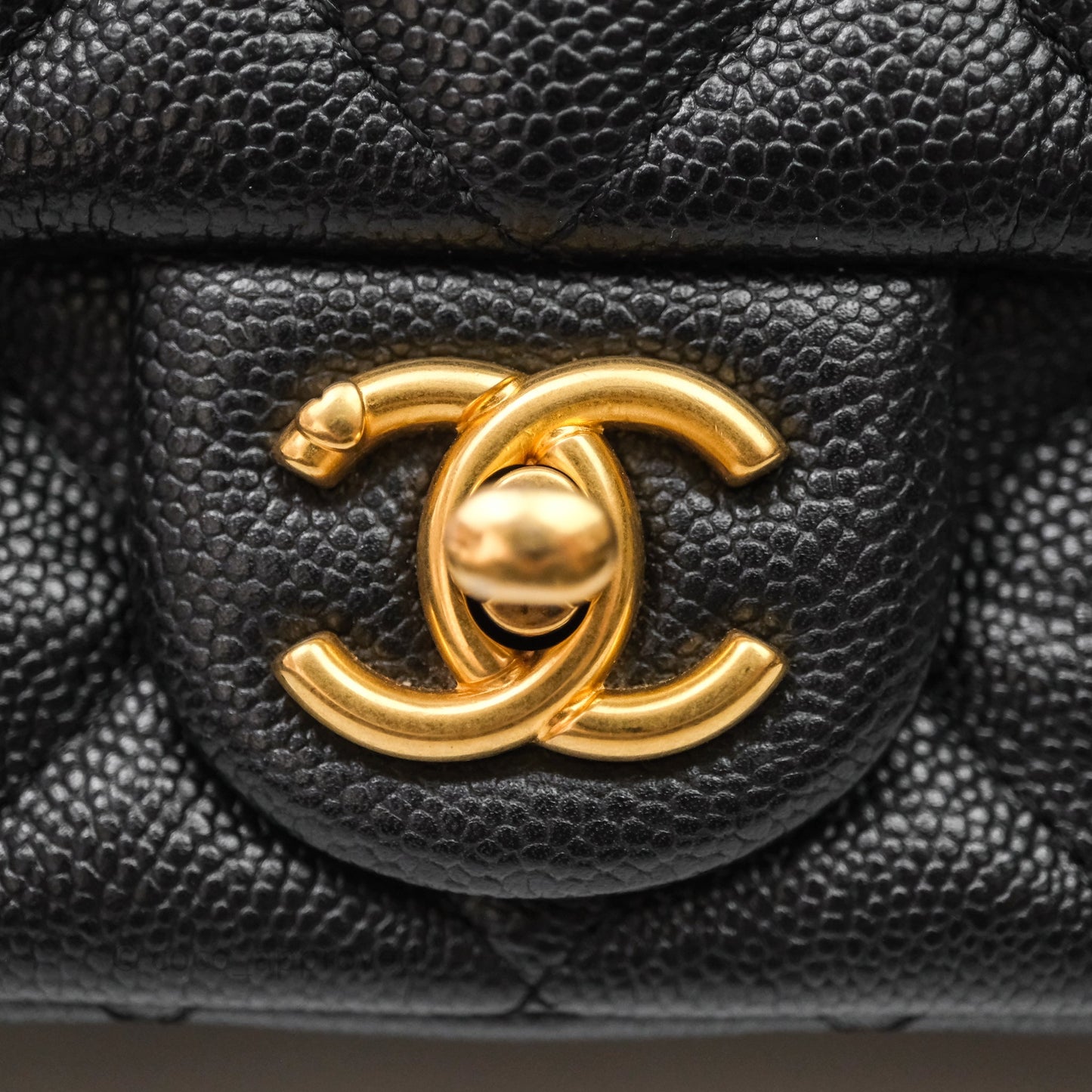 Chanel Mini Flap Bag Heart Adjustable Chain Black Caviar Aged Gold Hardware