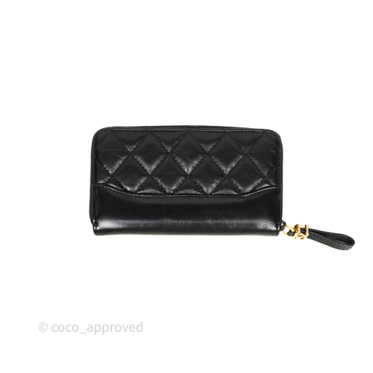 Chanel Quilted Gabrielle Zip Long Wallet Black Aged Gold Hardware