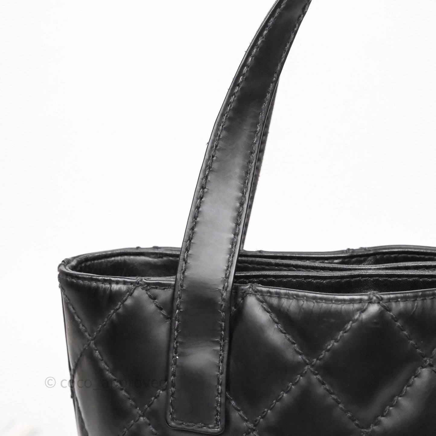 Chanel Vintage Quilted CC Tote Bag Matte Black Calfskin Gold Hardware