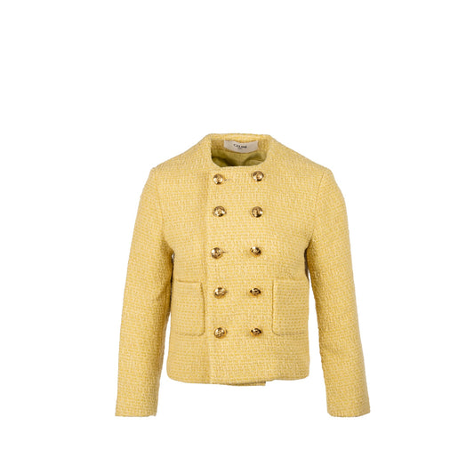 Celine Size 38 boucle chasseur tweed jacket wool/cotton yellow