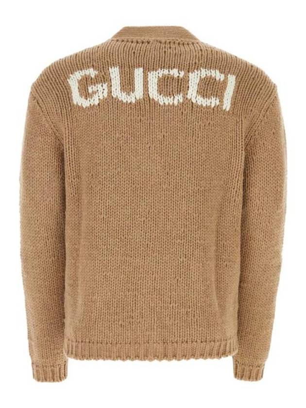 Luxury Gucci Trending 2025 Intarsia Knit Wool Cardigan Camel Ivory