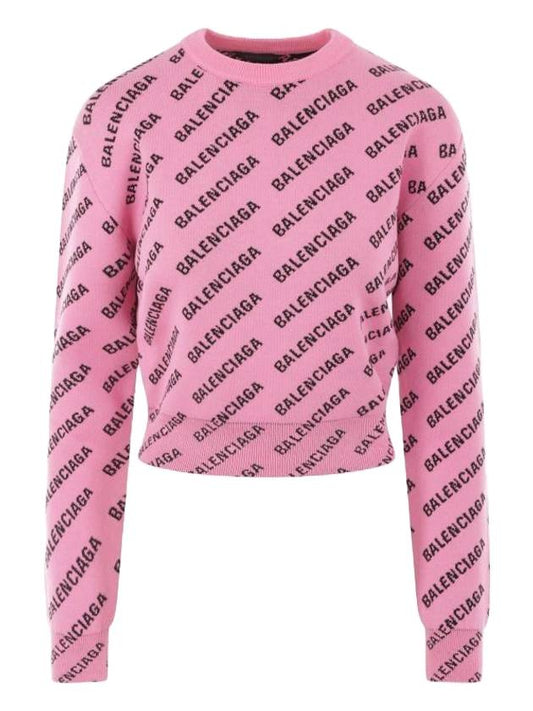 Luxury Balenciaga Mini All-Over Logo Knit Top Pink