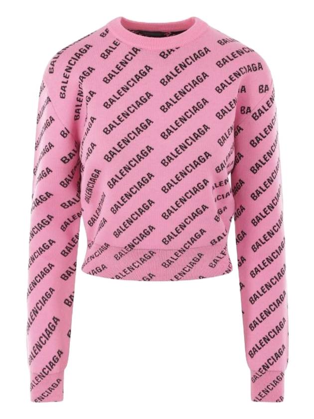 Luxury Balenciaga Mini All-Over Logo Knit Top Pink