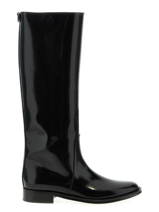 Luxury Saint Laurent Hunt Leather Long Boots Black