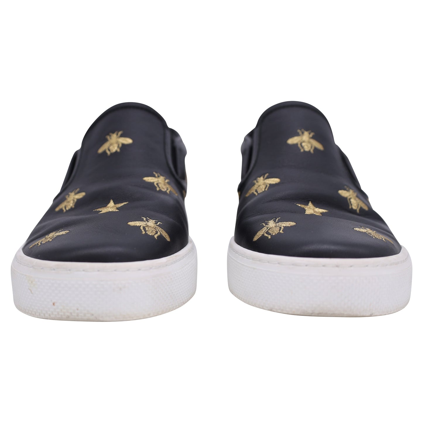 Luxury Gucci Trending 2025 Men's Dublin Bee Embroidered Leather Slip-On Sneakers in Black Leather