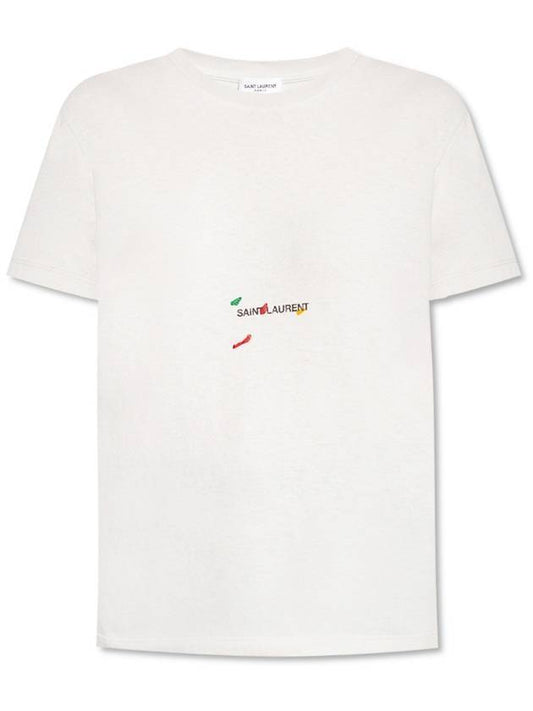 Luxury Saint Laurent Color Print Short Sleeve T-Shirt Grey
