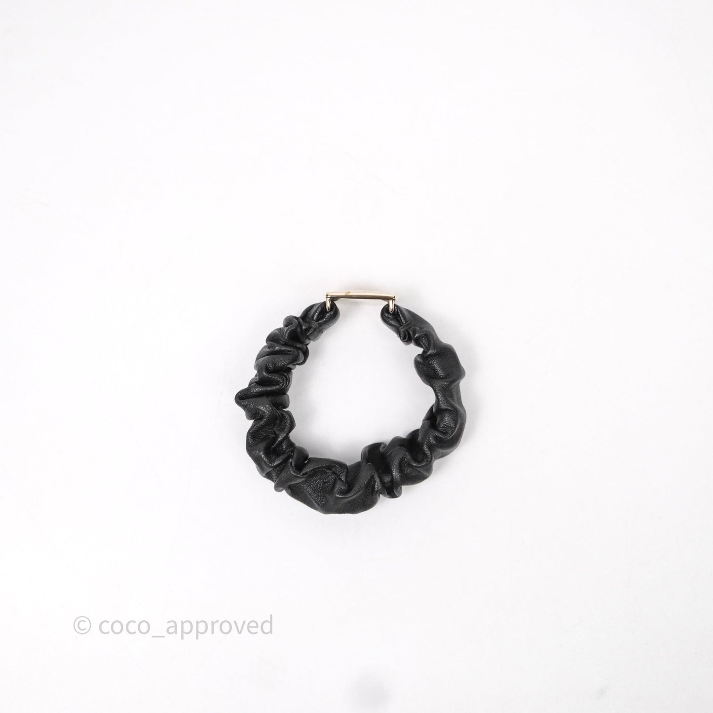 Chanel CC Black Leather Square Hair Accessory Gold Tone 21B