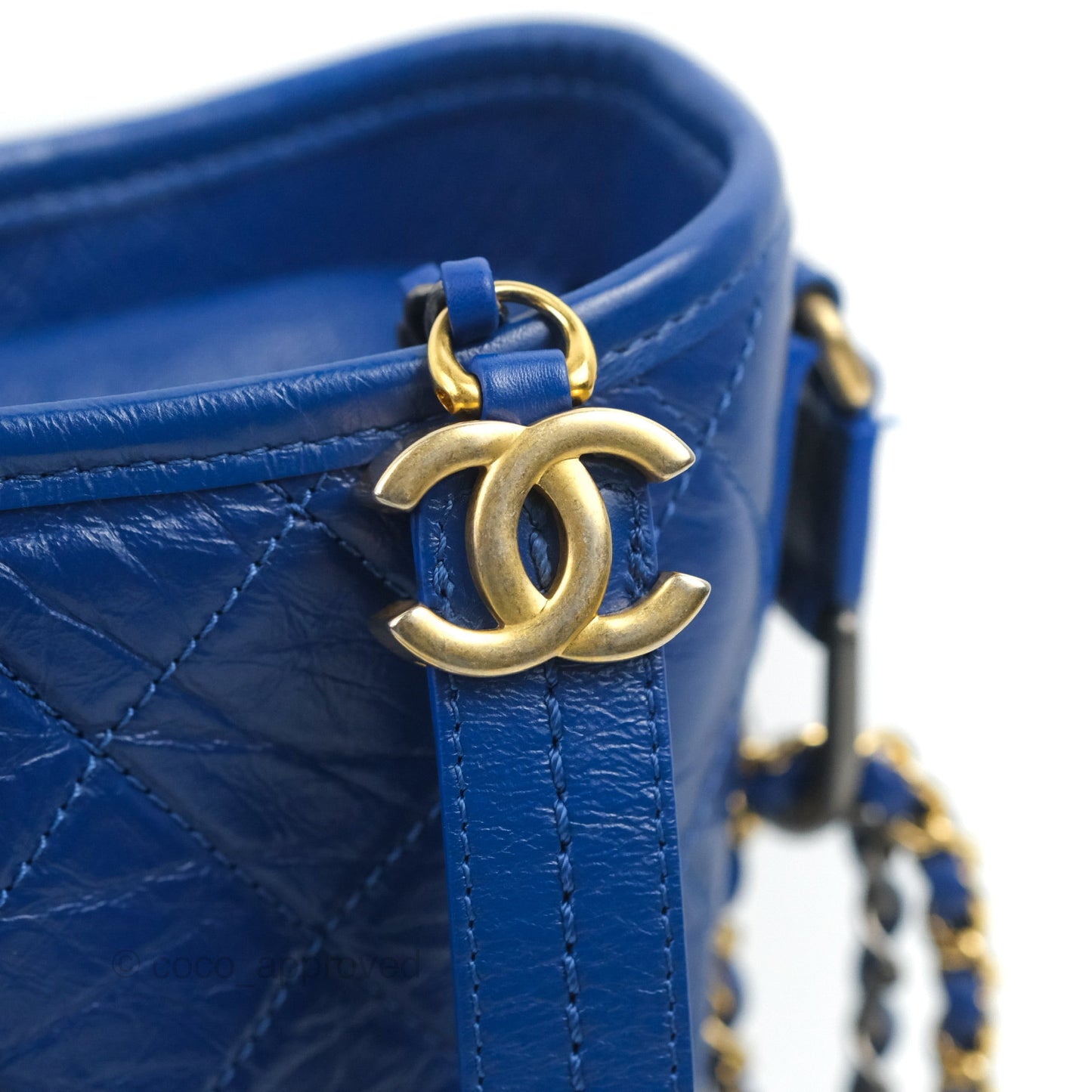 Chanel New Medium Gabrielle Blue Logo Handle Aged Calfskin Mixed Hardware