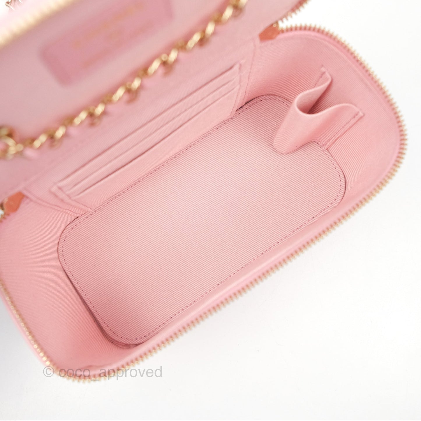 Chanel Vanity with Chain Camellia Embossed Pink Lambskin Gold Hardware