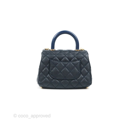 Chanel Mini Coco Handle Quilted Navy Caviar Gold Hardware