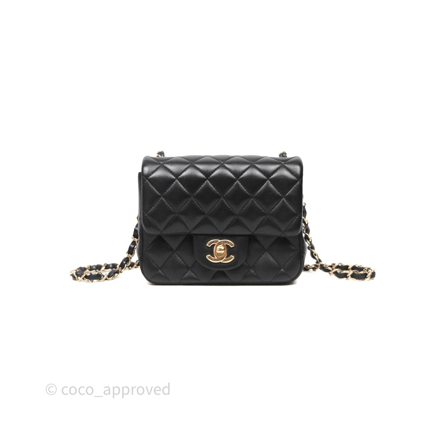 Chanel Mini Square Quilted Black Lambskin Gold Hardware