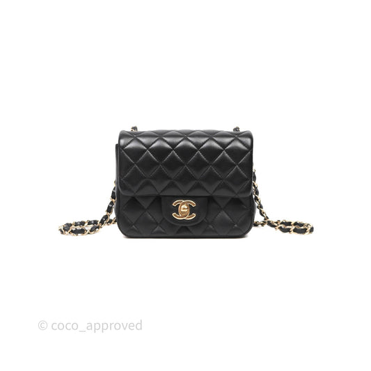 Chanel Mini Square Quilted Black Lambskin Gold Hardware