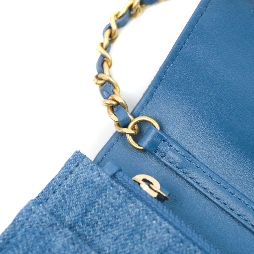 Chanel Quilted Pearl Crush Wallet on Chain WOC Denim Aged Gold Hardware