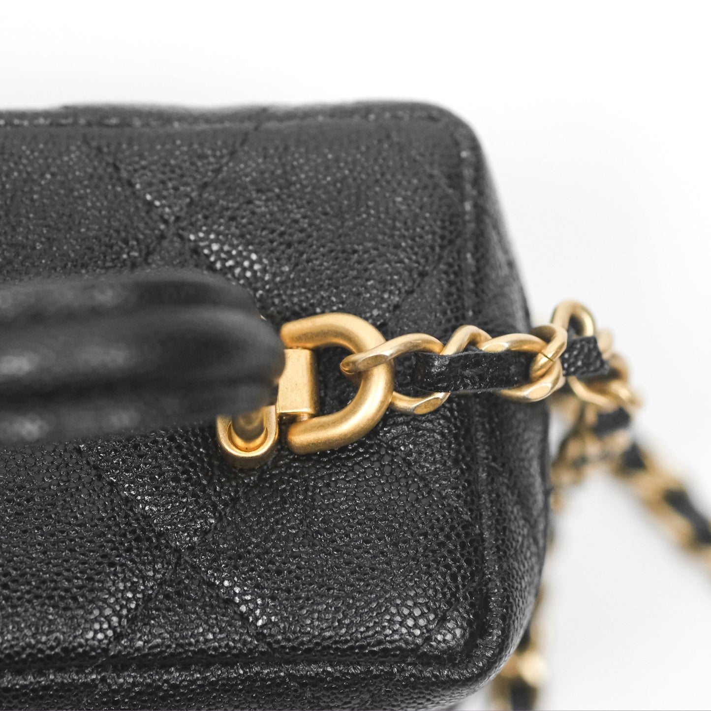 Chanel Quilted Mini Top Handle Vanity With Chain Black Caviar Aged Gold Hardware
