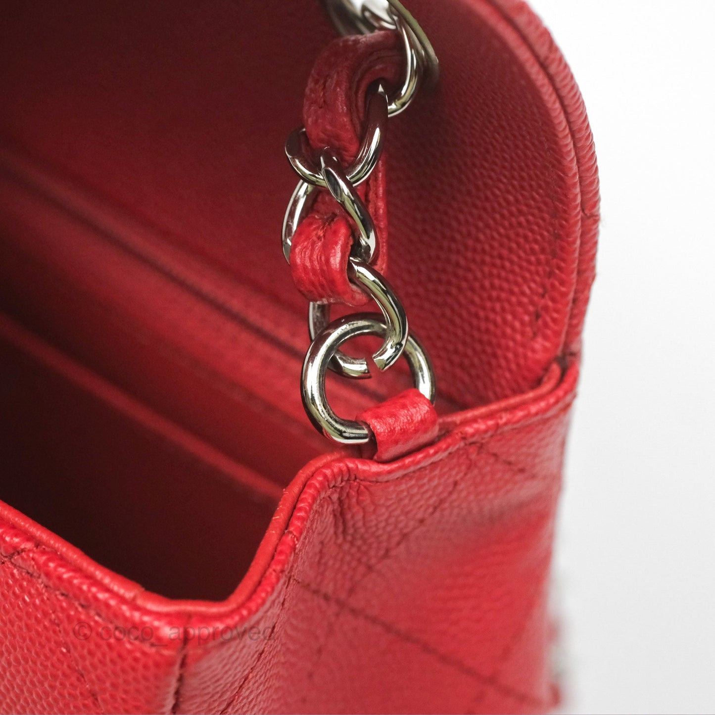 Chanel Quilted Mini Rectangular Red Caviar Silver Hardware