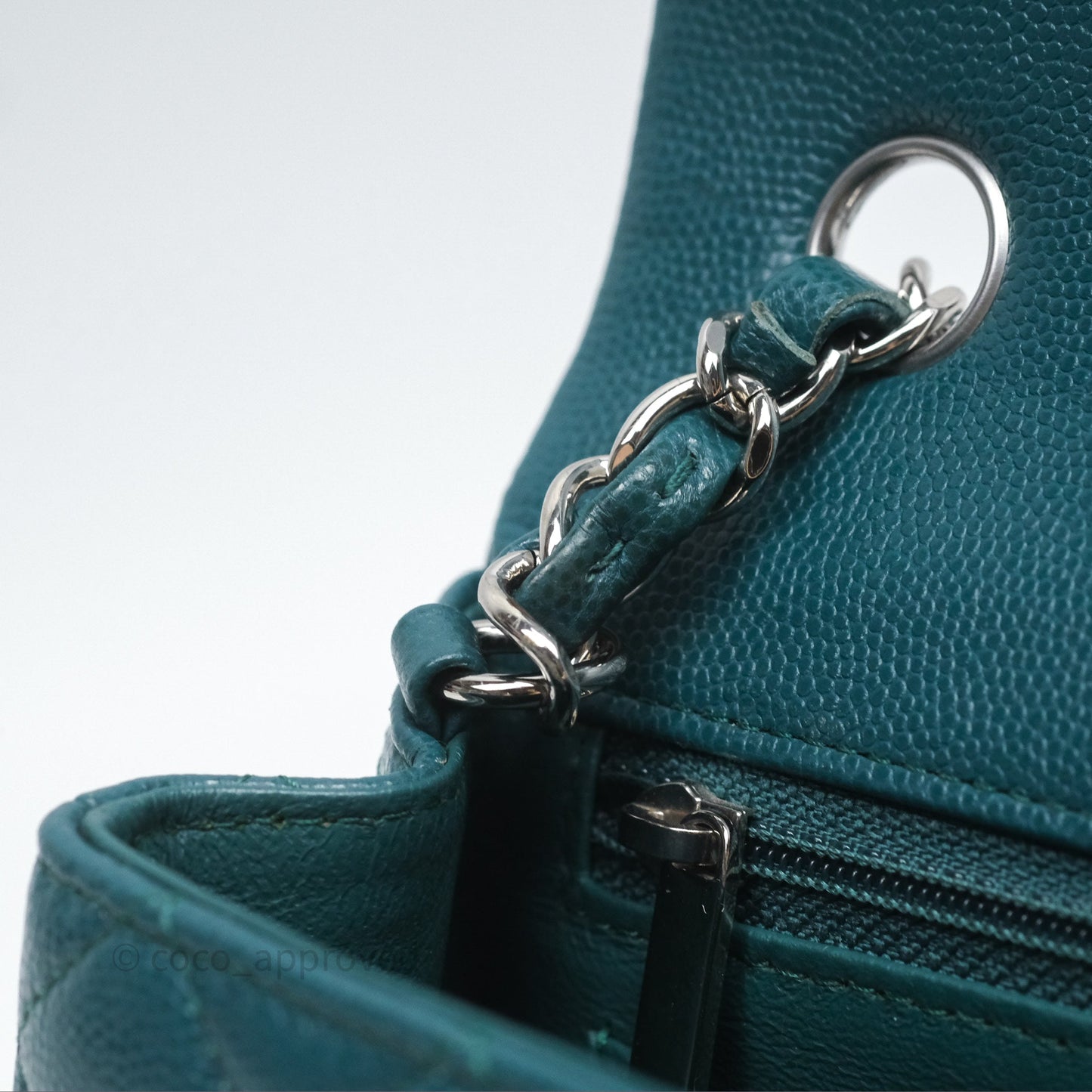 Chanel Quilted Mini Rectangular Green Caviar Silver Hardware