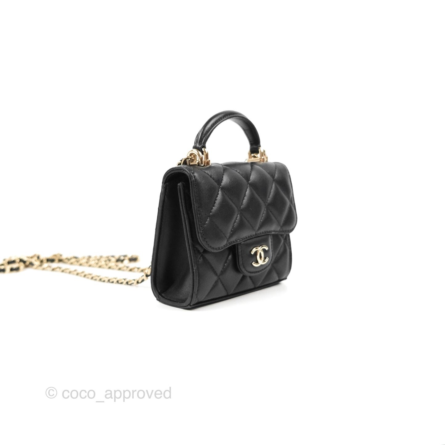 Chanel Mini Handle Clutch With Chain Black Lambskin Gold Hardware
