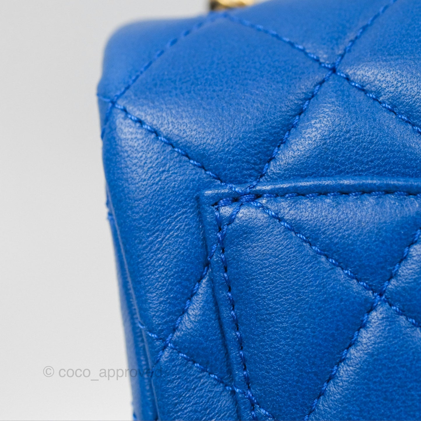 Chanel Pearl Crush Mini Square Quilted Blue Lambskin Aged Gold Hardware