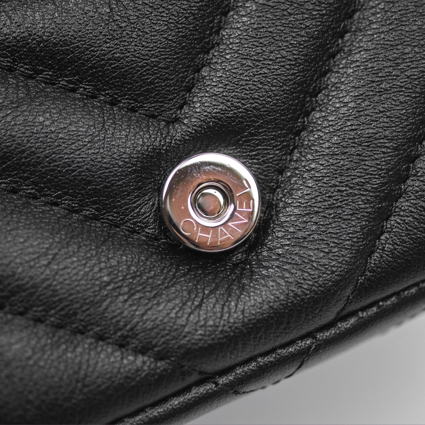Chanel Mini Card Holder Chain Belt Bag Chevron Black Calfskin Silver Hardware