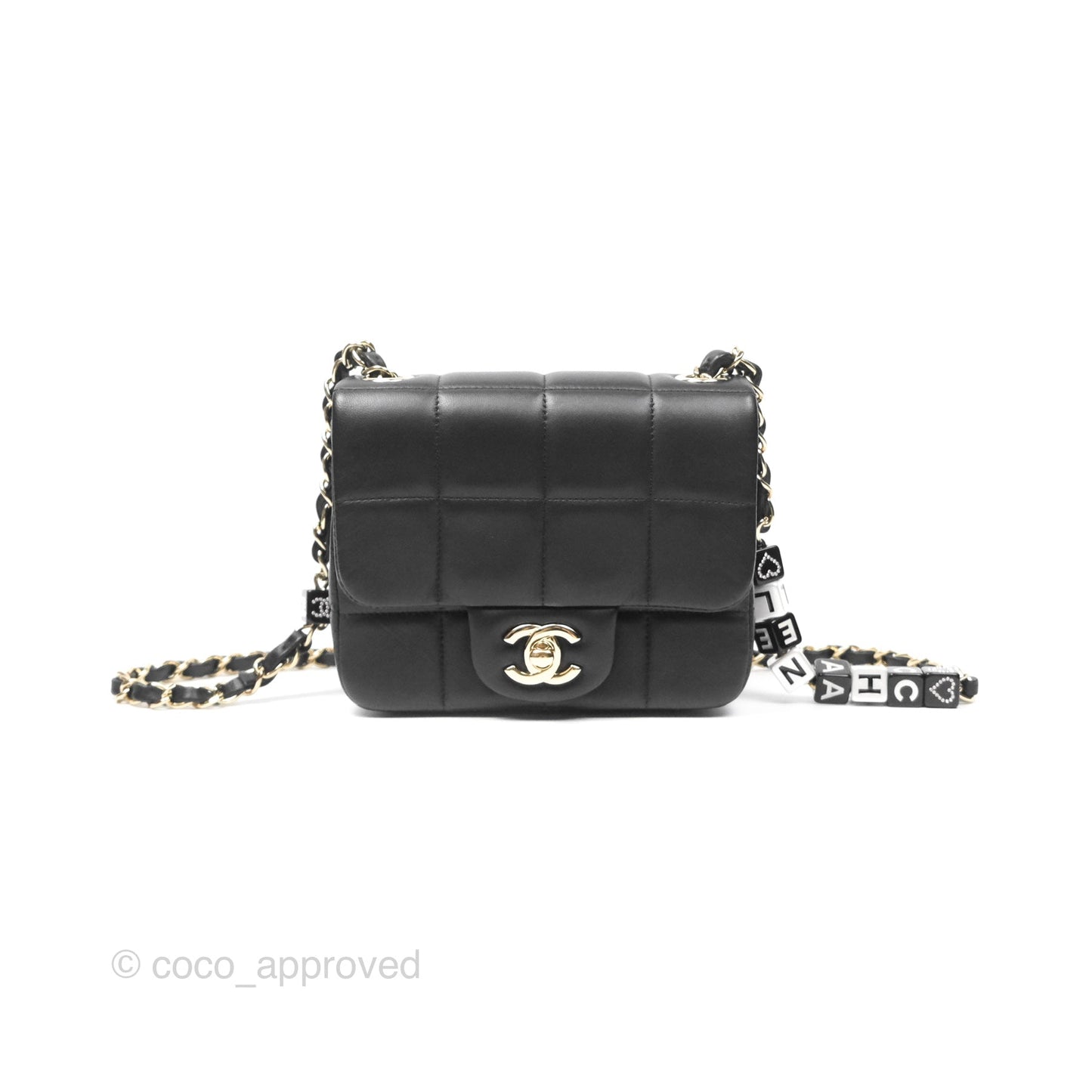 Chanel Mini Monacoco Flap With Dice Logo Chain Lambskin Black Gold Hardware 23C