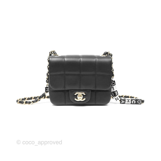 Chanel Mini Monacoco Flap With Dice Logo Chain Lambskin Black Gold Hardware 23C