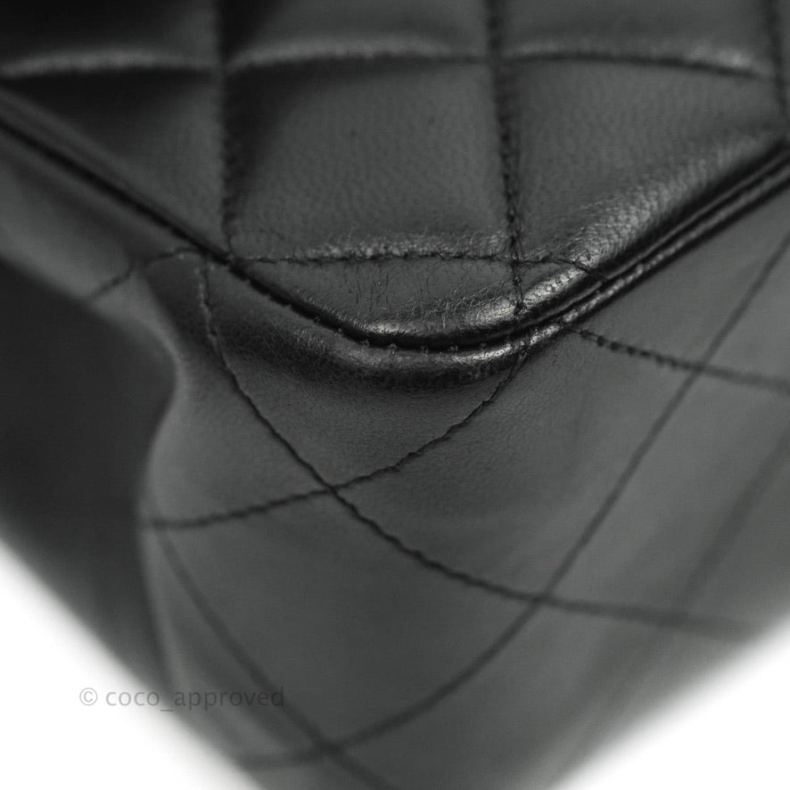 Chanel Classic M/L Medium Double Flap Black Lambskin Silver Hardware