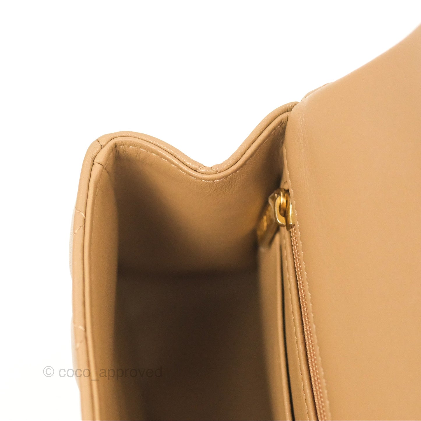 Chanel Top Handle Mini Rectangular Flap Bag Beige Lambskin Aged Gold Hardware