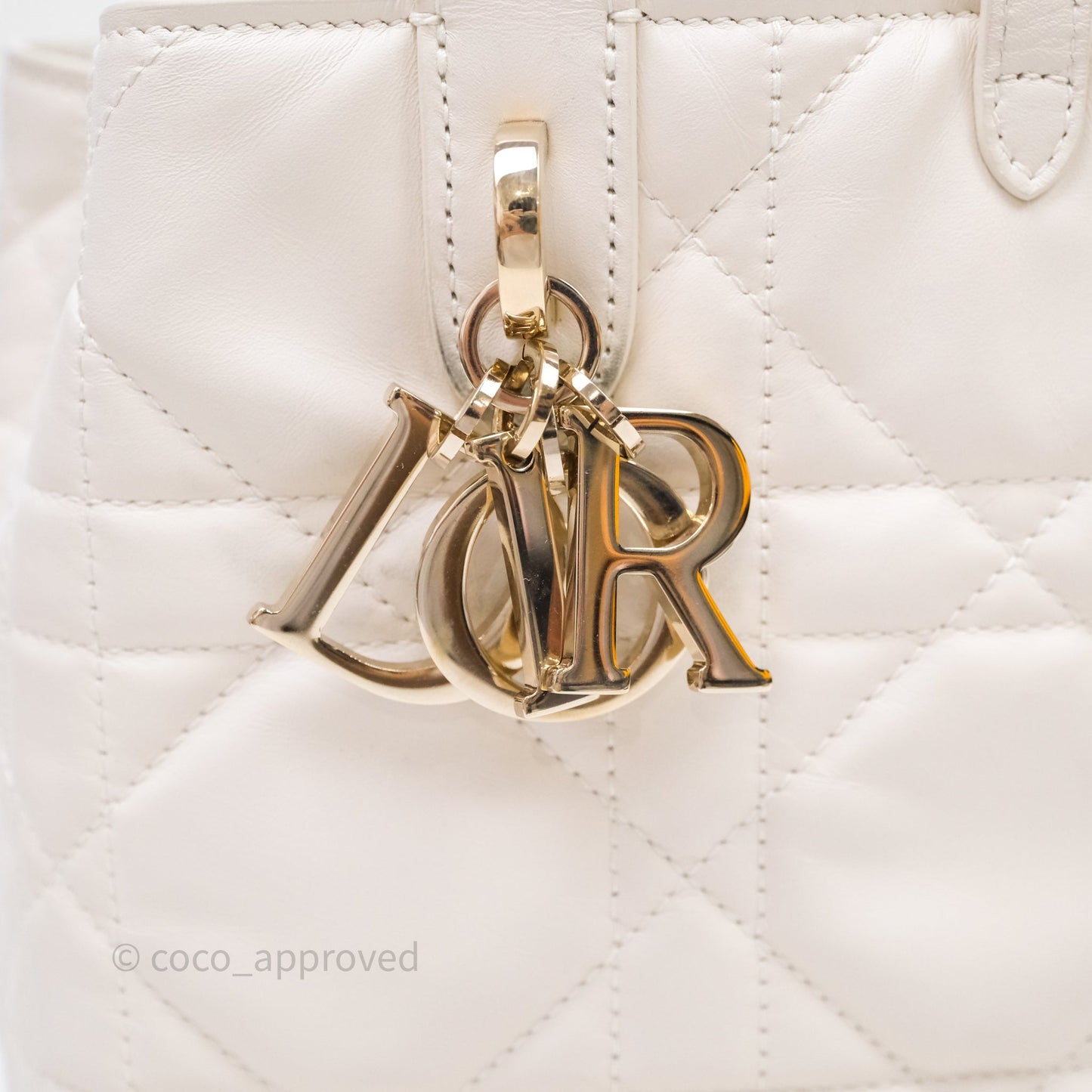 Christian Dior Small Toujours Vertical Tote Bag Latte Macrocannage Calfskin Gold Hardware