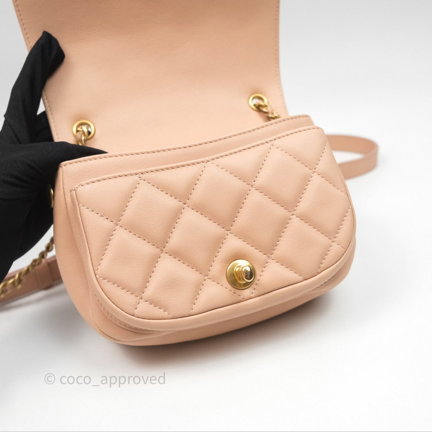 Chanel Messenger Bag Beige Pink Calfskin Aged Gold Hardware