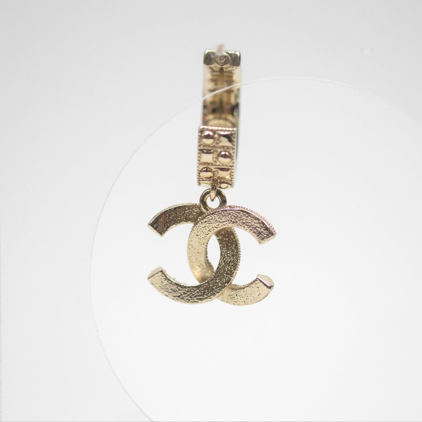 Chanel Crystal Pearl CC Hoop Earrings Gold Tone 21K