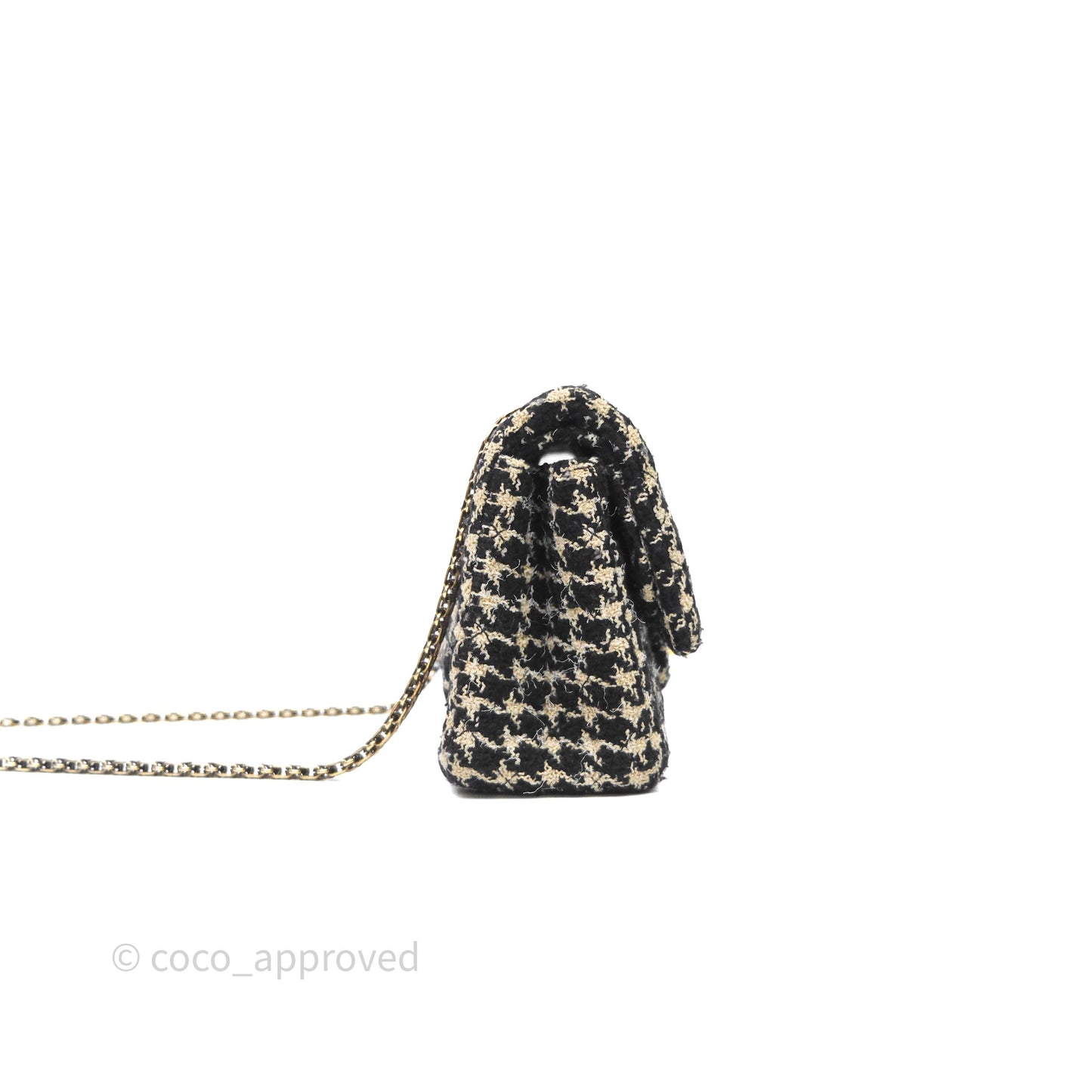 Chanel Reissue 225 Flap Houndstooth Beige Black Fabric Antique Gold Hardware