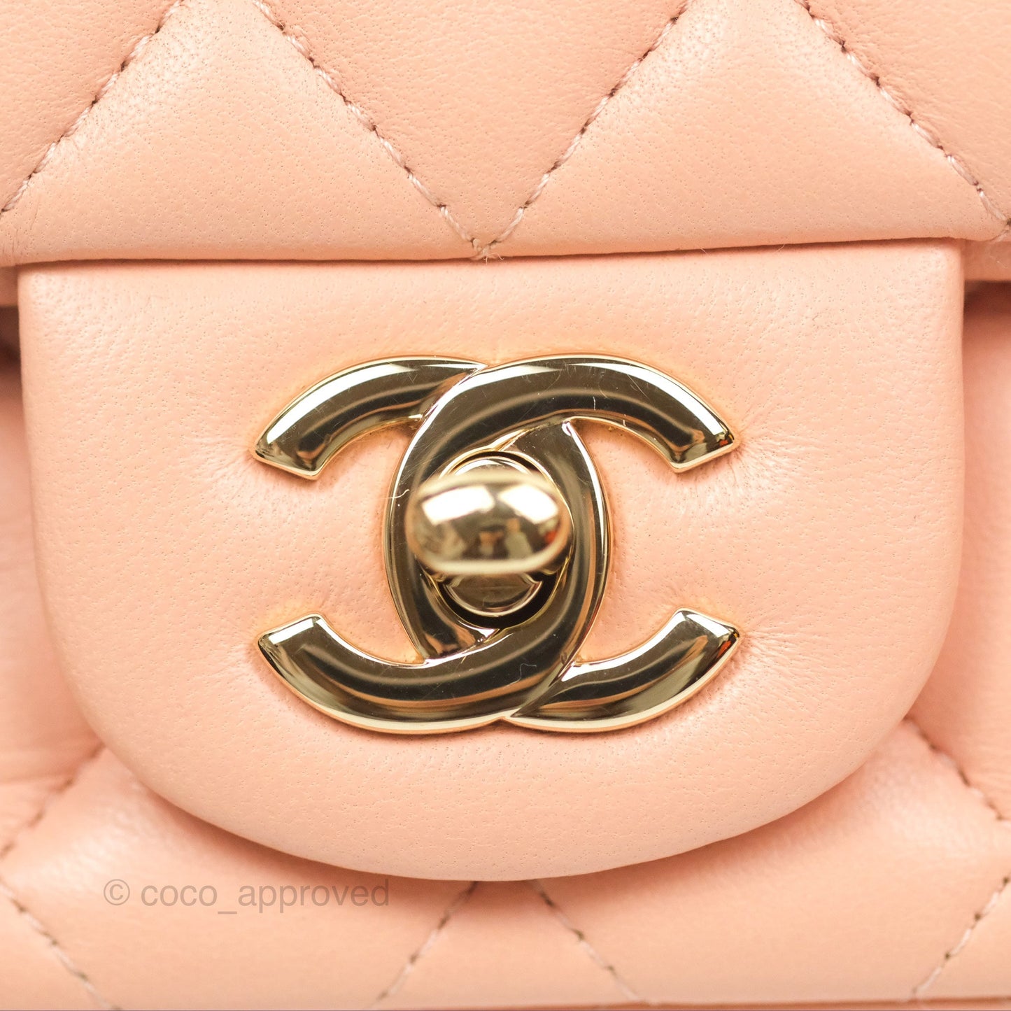 Chanel Quilted Mini Square Lambskin Light Beige Pink Gold Hardware