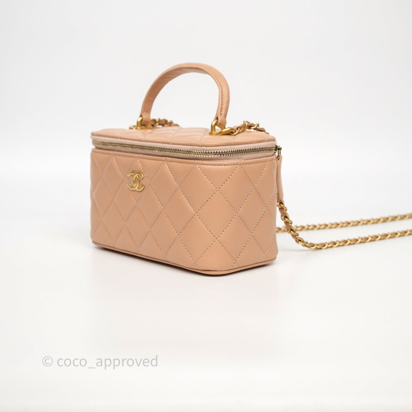 Chanel Top Handle Vanity Lambskin Beige Bag Gold Hardware