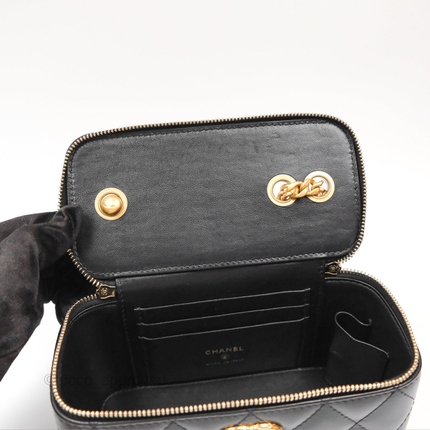 Chanel All Slide Vanity with Adjustable Chain Black Lambskin Aged Gold Hardware