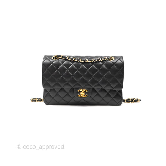 Chanel Classic M/L Medium Flap Quilted Black Lambskin 24K Gold Hardware