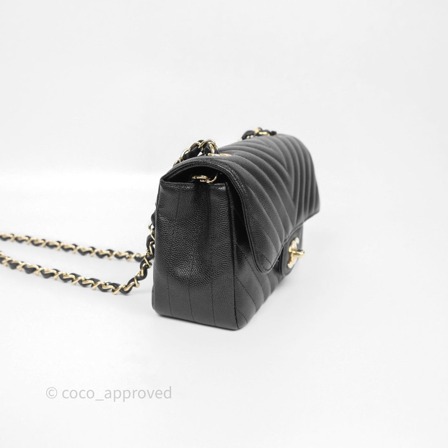 Chanel Mini Rectangular Chevron Black Caviar Gold Hardware