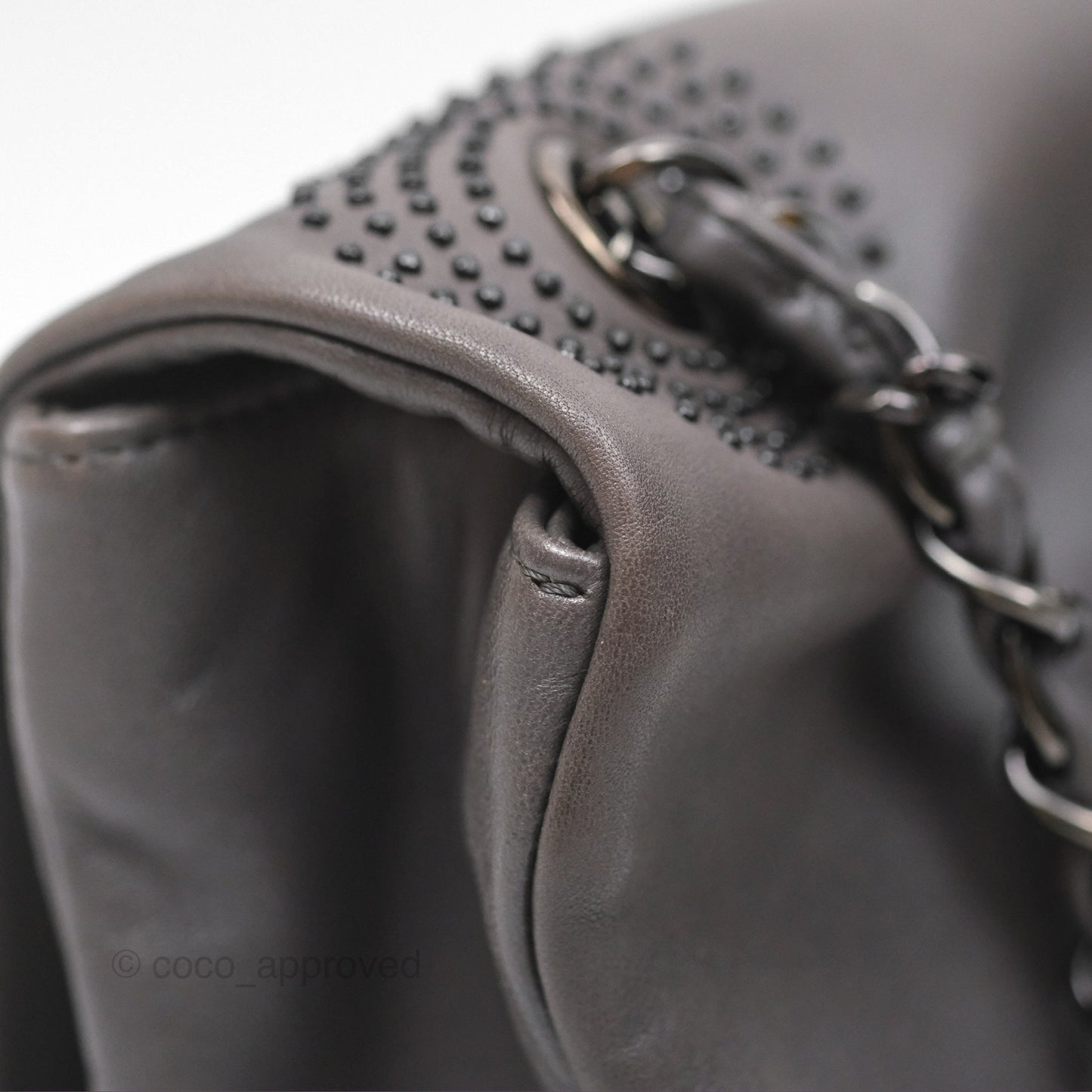 Chanel Studded CC East West Flap Shoulder Bag Lambskin Dark Grey