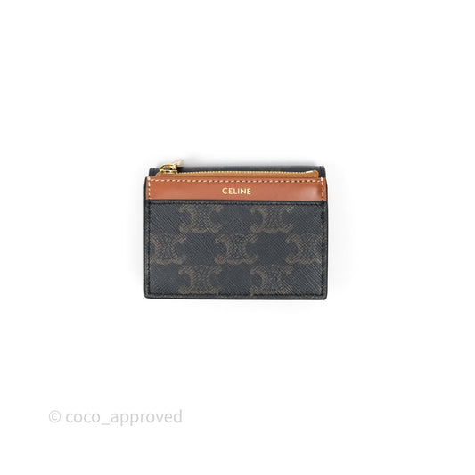 Celine Compact Wallet with Coin Triomphe Canvas Tan Lambskin