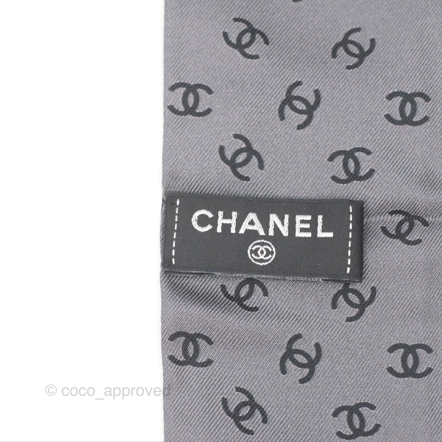 Chanel CC Pearl Print Silk Twilly Black Grey