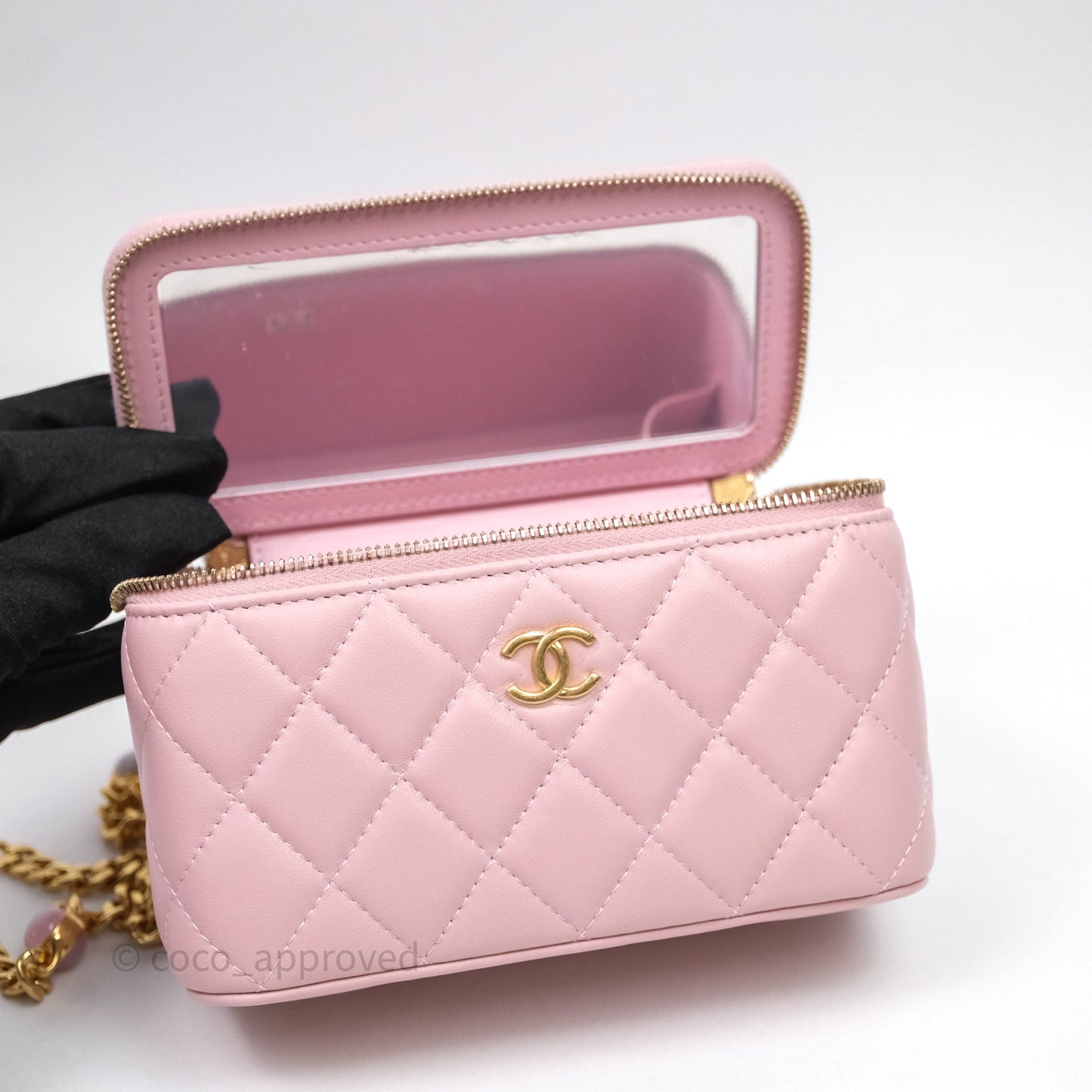 Chanel Vanity with Multicolor Resin Chain Pink Lambskin Aged Gold Hardware