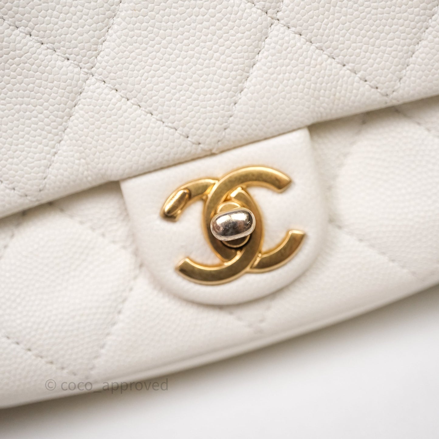 Chanel Mini Flap White Caviar Bag Double Chain Gold Hardware